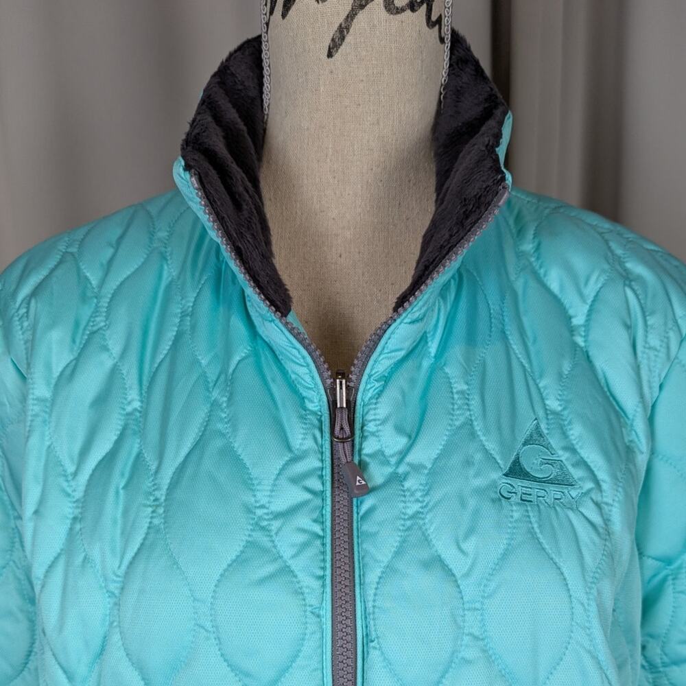 Gerry Puffer Jacket Blue Green Seafoam with Gray Trim Size XL Womens Quilted - Picture 15 of 16